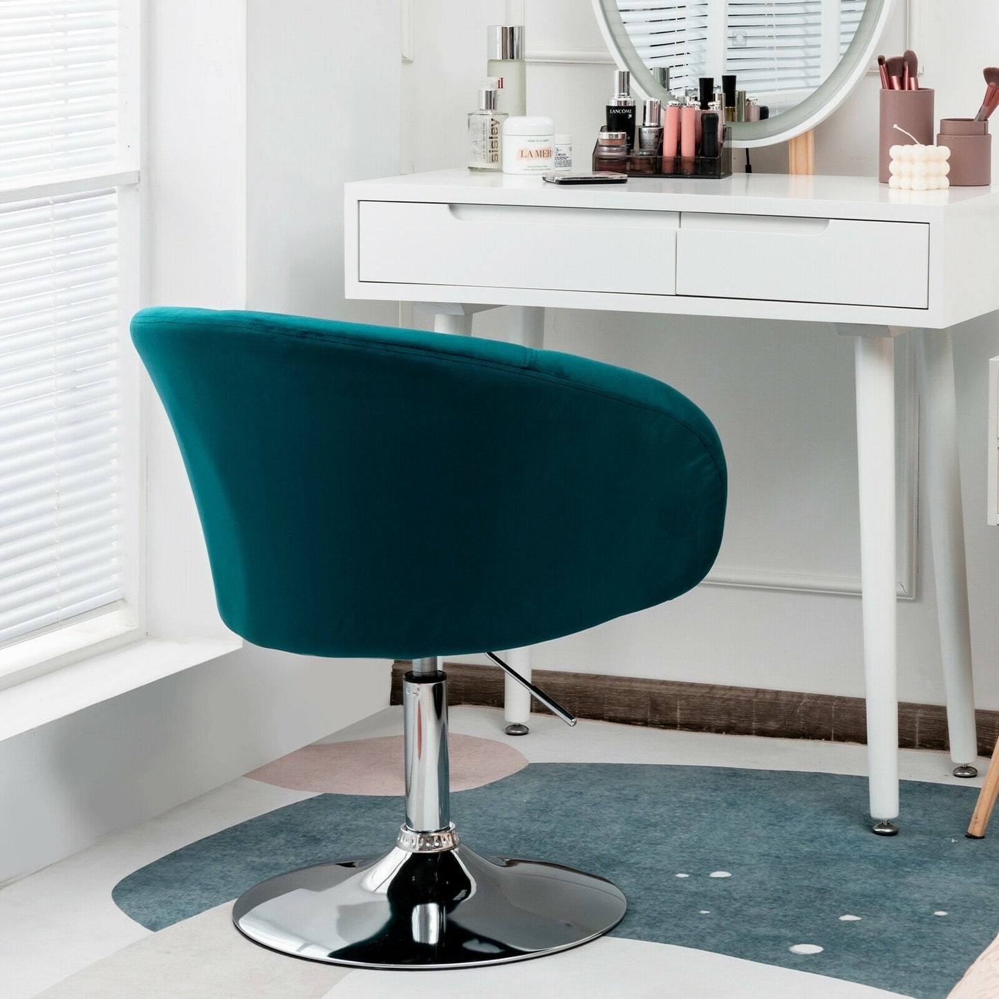 360 Degree Swivel Makeup Stool Accent Chair with Round Back and Metal Base-Gray