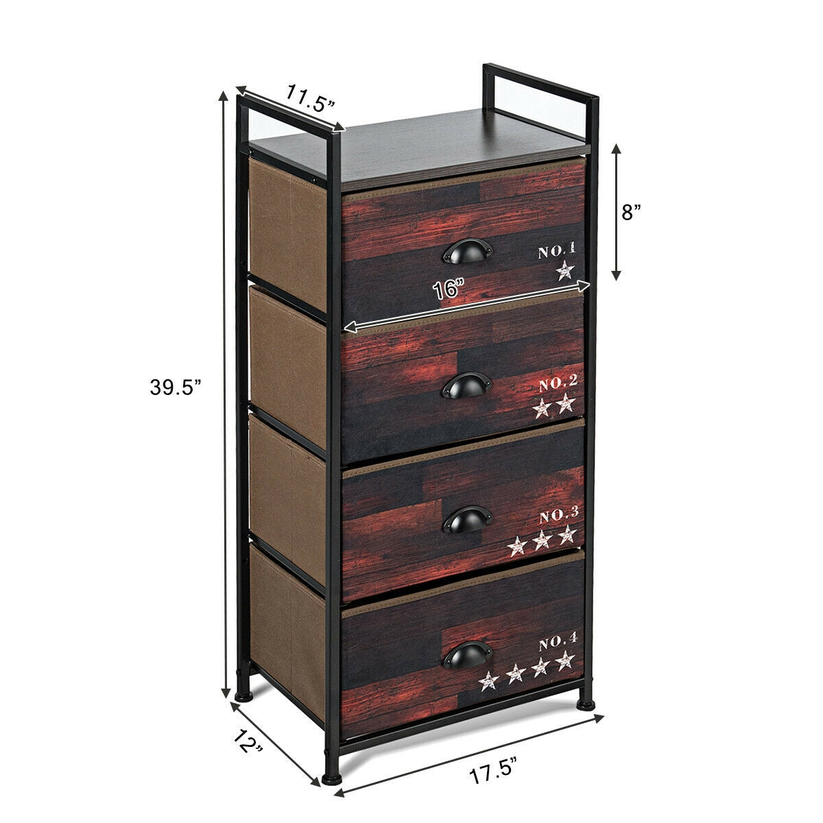 Industrial 4 Fabric Drawers Storage Dresser with Fabric Drawers and Steel Frame