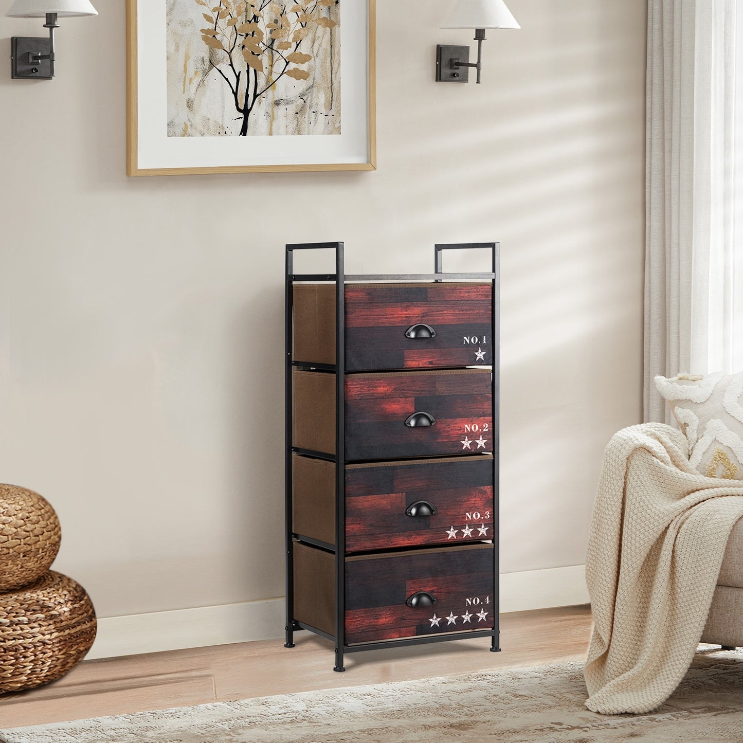 Industrial 4 Fabric Drawers Storage Dresser with Fabric Drawers and Steel Frame