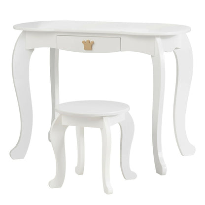 Kids Makeup Dressing Table with Tri-folding Mirror and Stool-White