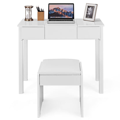 Vanity Makeup Dressing Table Set with Flip Top Mirror and Cushioned Stool-Black