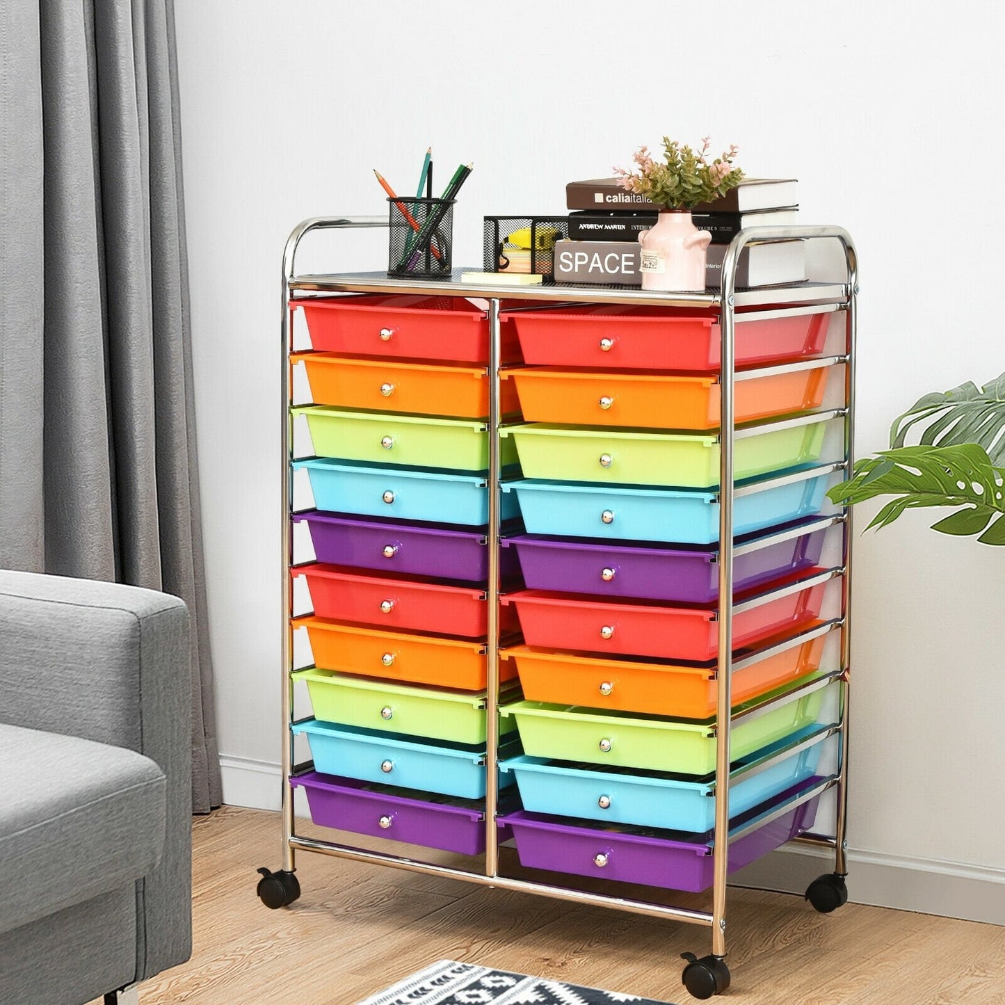 20 Drawers Rolling Storage Cart Studio Organizer-Beige