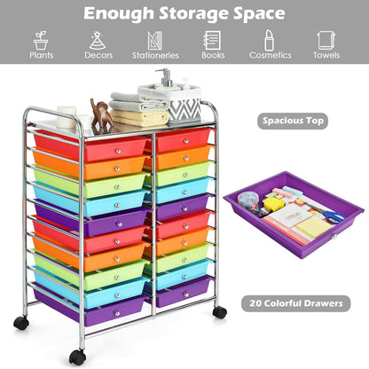 20 Drawers Storage Rolling Cart Studio Organizer-Multicolor