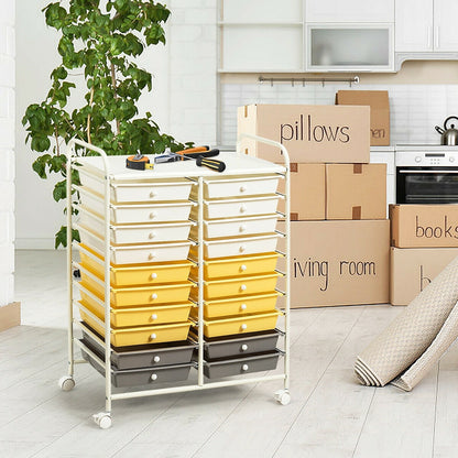 20 Drawers Storage Rolling Cart Studio Organizer-Yellow