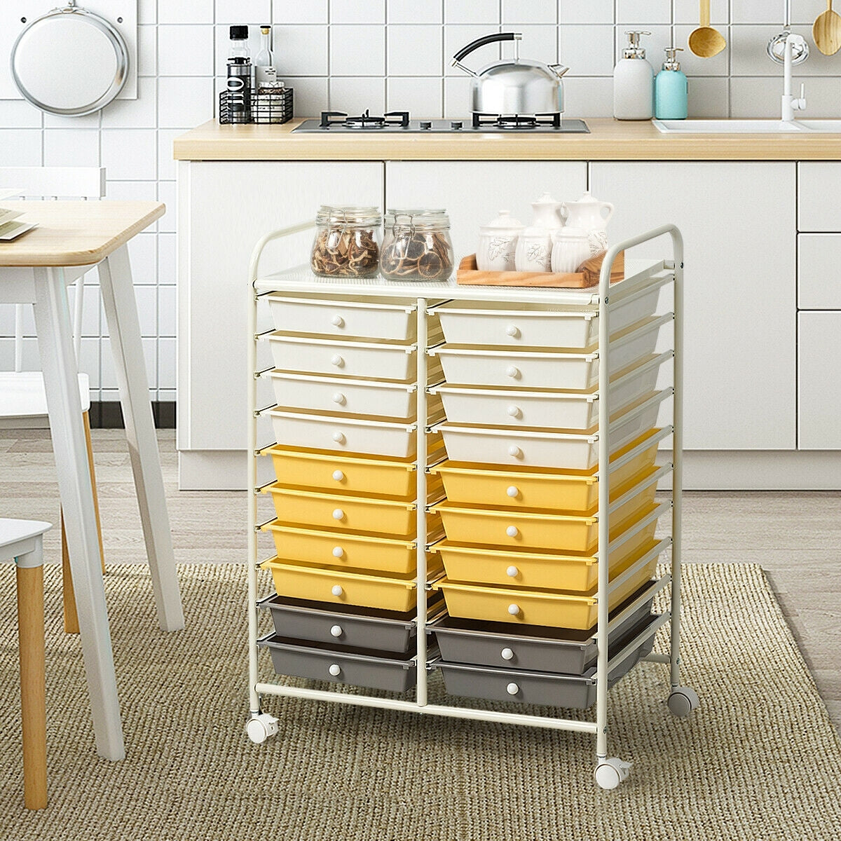 20 Drawers Storage Rolling Cart Studio Organizer-Yellow