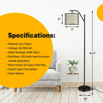 Standing Floor Lamp with Adjustable Head for Living Room and Bedroom