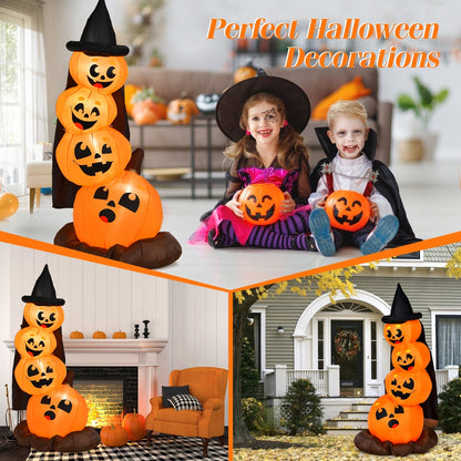 7-foot Halloween inflatable pumpkin with witch's hat and LED lights, festive outdoor holiday decor by Wilsons Home Store