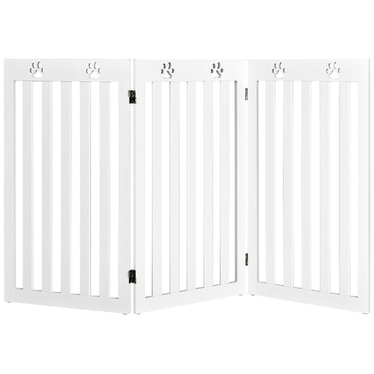36 Inch Folding Wooden Freestanding Pet Gate Dog Gate with 360° Flexible Hinge-White