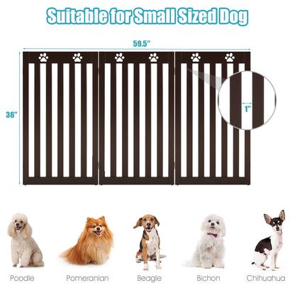 36 Inch Folding Wooden Freestanding Pet Gate Dog Gate with 360° Flexible Hinge-Dark Brown