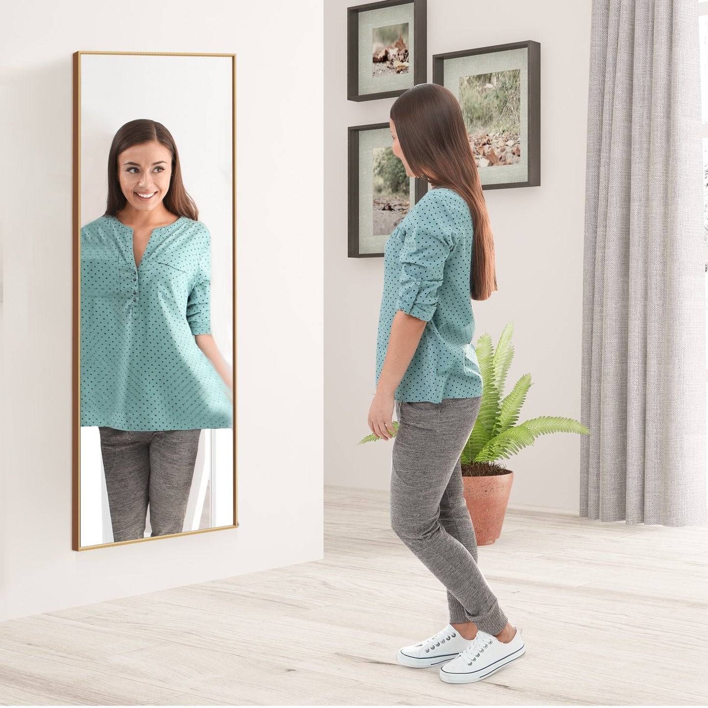 59 Inch Full Length Mirror Large Rectangle Bedroom Mirror-Black