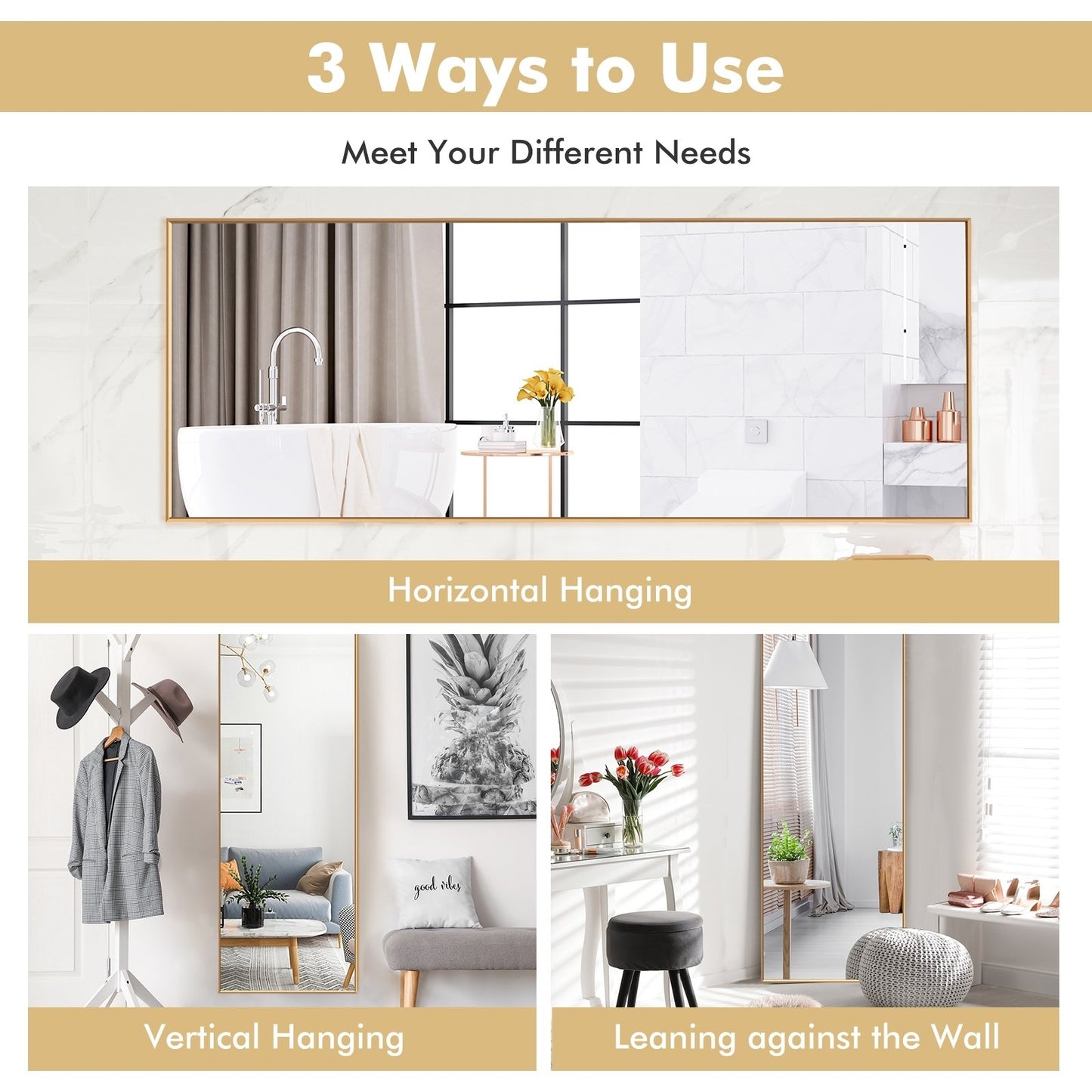 59 Inch Full Length Mirror Large Rectangle Bedroom Mirror-Black