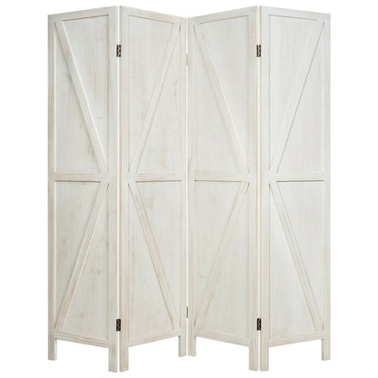 4 Panels Folding Wooden Room Divider-White