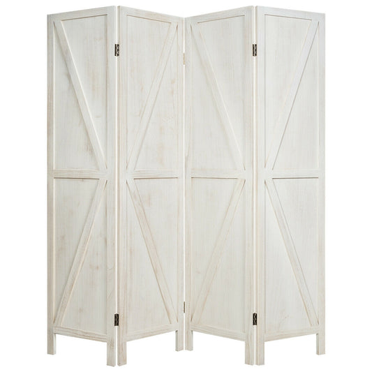 4 Panels Folding Wooden Room Divider-White