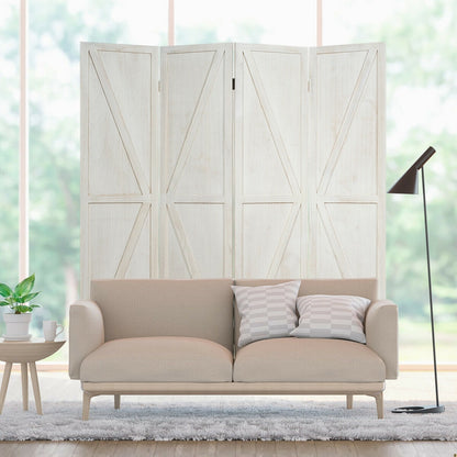 4 Panels Folding Wooden Room Divider-White
