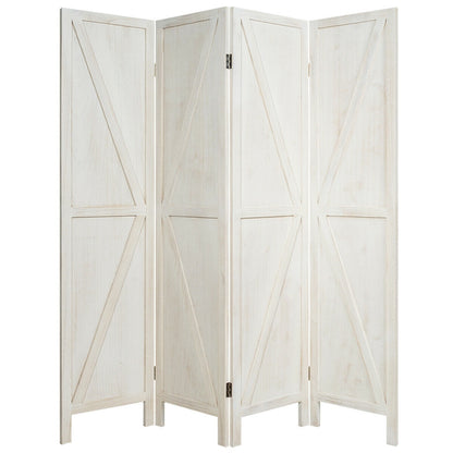 4 Panels Folding Wooden Room Divider-White