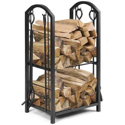 Fireplace Log Rack with 4 Tools Set Fireside Firewood Holder