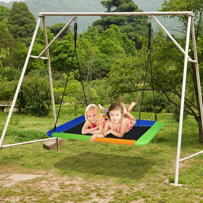 60 Inch Platform Tree Swing Outdoor with 2 Hanging Straps-Blue