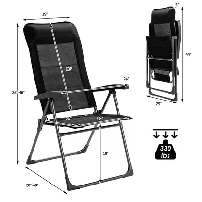 2 Pieces Portable Patio Folding Dining Chairs with Headrest Adjust for Camping -Black