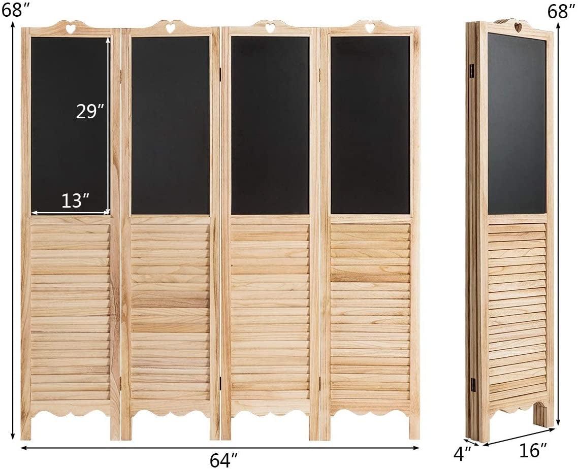 4-Panel Folding Privacy Room Divider Screen with Chalkboard