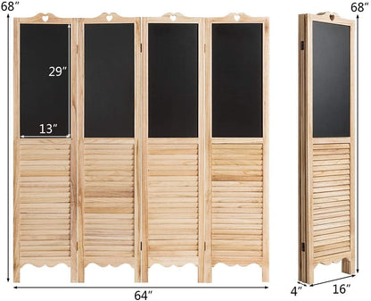 4-Panel Folding Privacy Room Divider Screen with Chalkboard