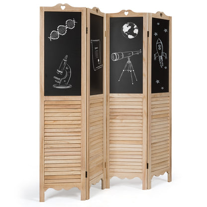 4-Panel Folding Privacy Room Divider Screen with Chalkboard