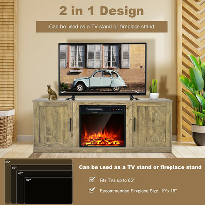 58 Inch TV Stand with 1500W Faux Fireplace for TVs up to 65 Inch-Natural