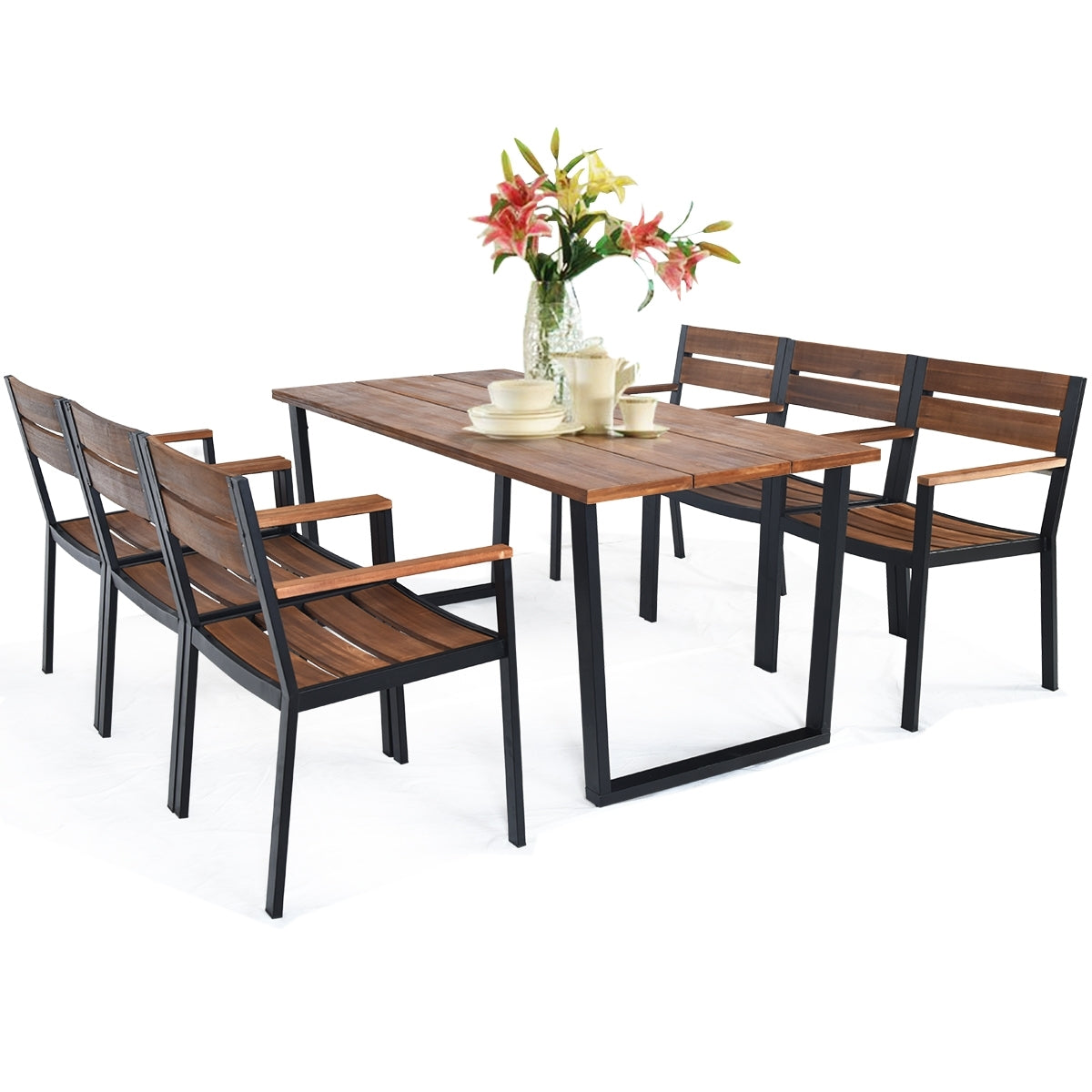 Patented 7 Pieces Patented Outdoor Patio Dining Table Set with Hole