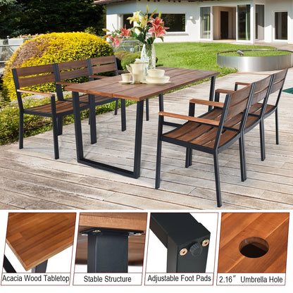Patented 7 Pieces Patented Outdoor Patio Dining Table Set with Hole
