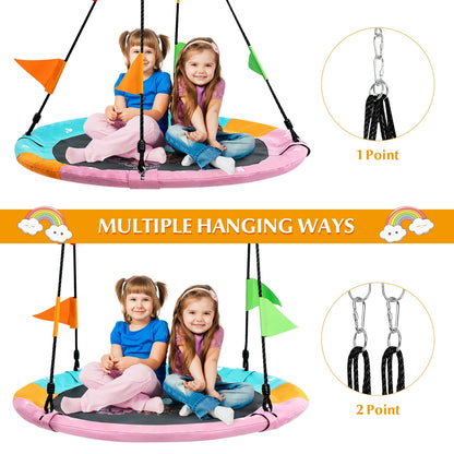 40 Inch Flying Saucer Tree Swing with Hanging Straps Monkey-Pink