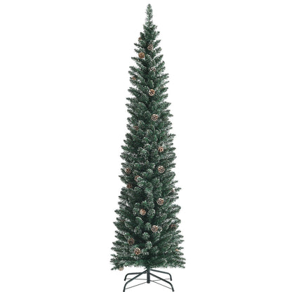 Snowy Artificial Pencil Christmas Tree with Pine Cones-6 ft
