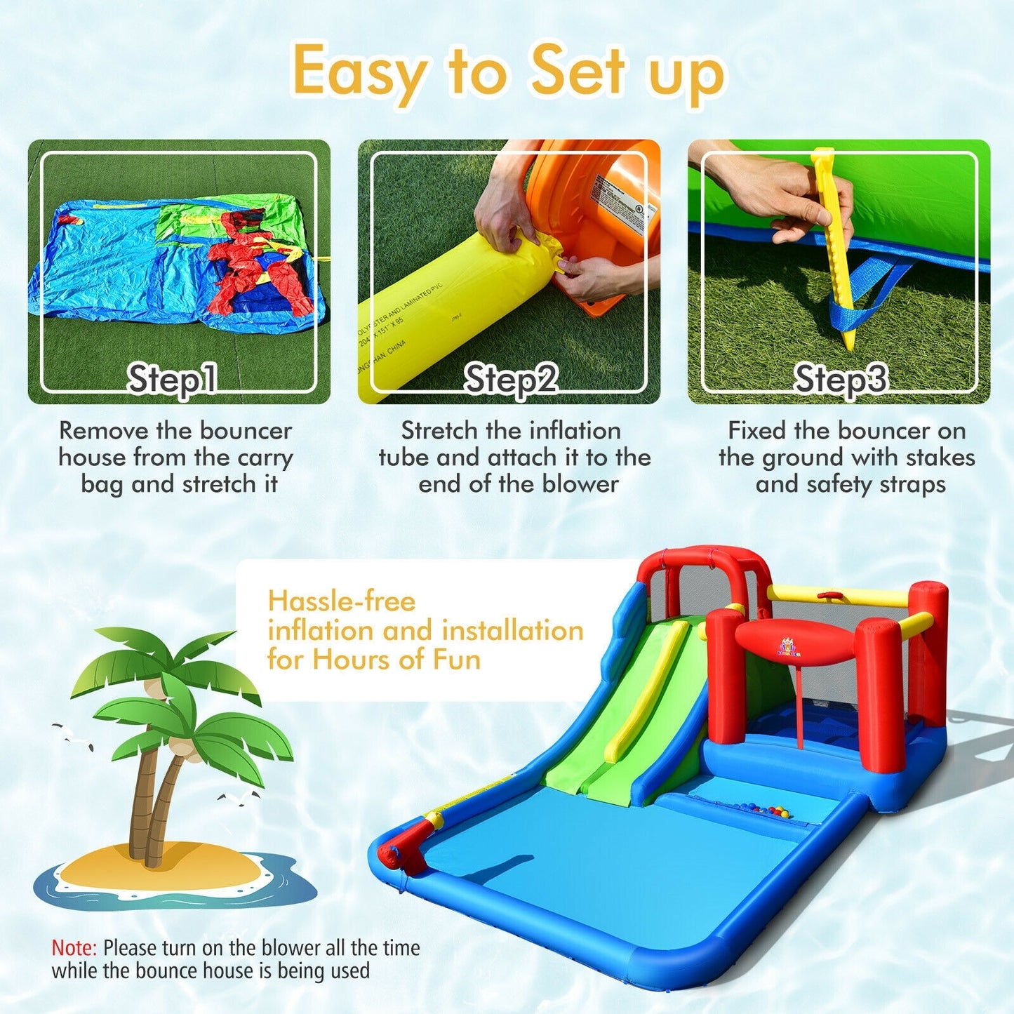 Inflatable Water Slide with Ocean Balls for Kids without Blower