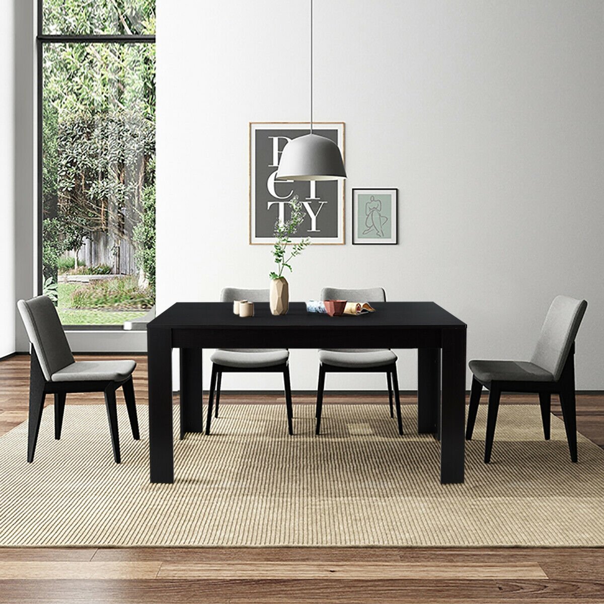 63 Inch Rectangular Modern Dining Kitchen Table for 6 People