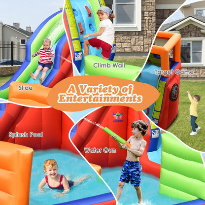 6-in-1 Pirate Ship Waterslide Kid Inflatable Castle with Water Guns and 735W Blower