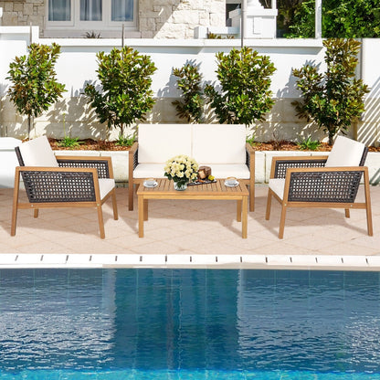 4 Pieces Patio Rattan Furniture Set with Removable Cushions-Gray