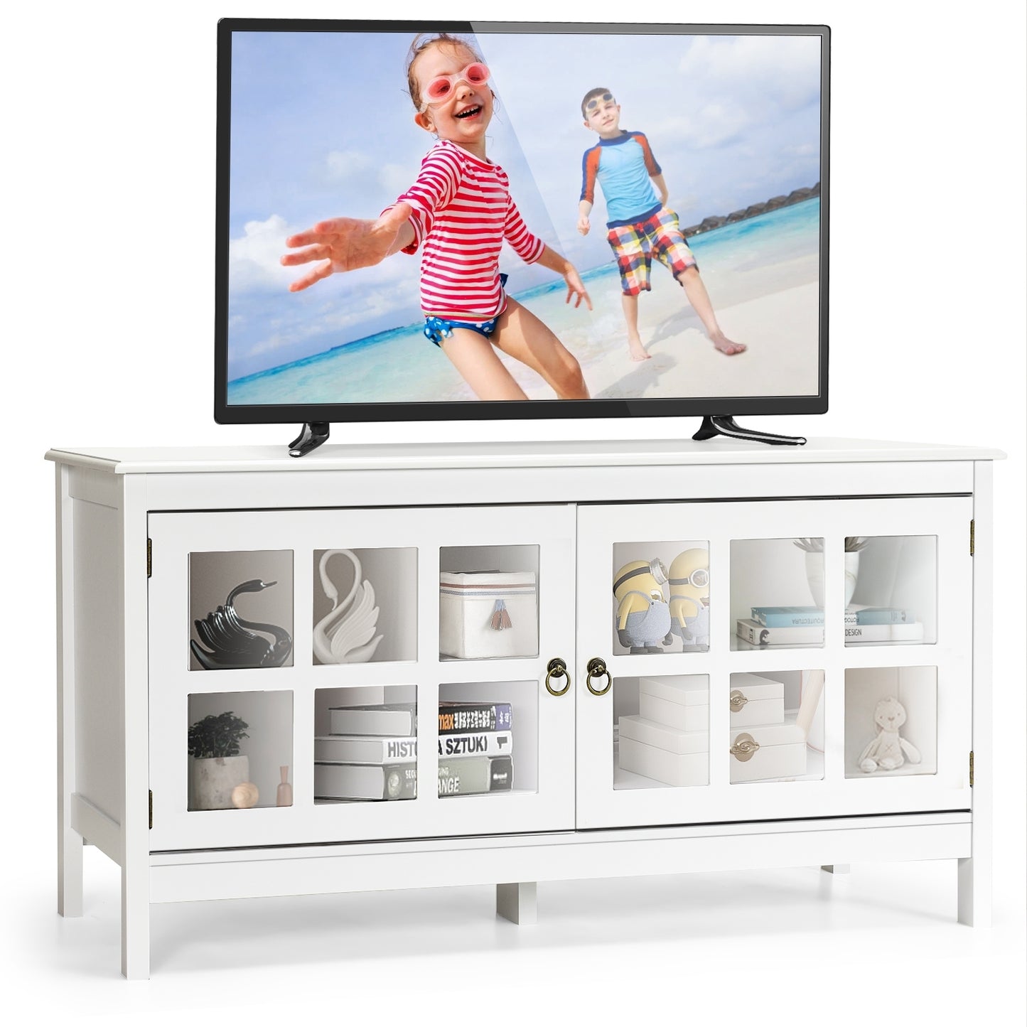 50 Inch Modern Wood Large TV Stand Entertainment Center for TV-White
