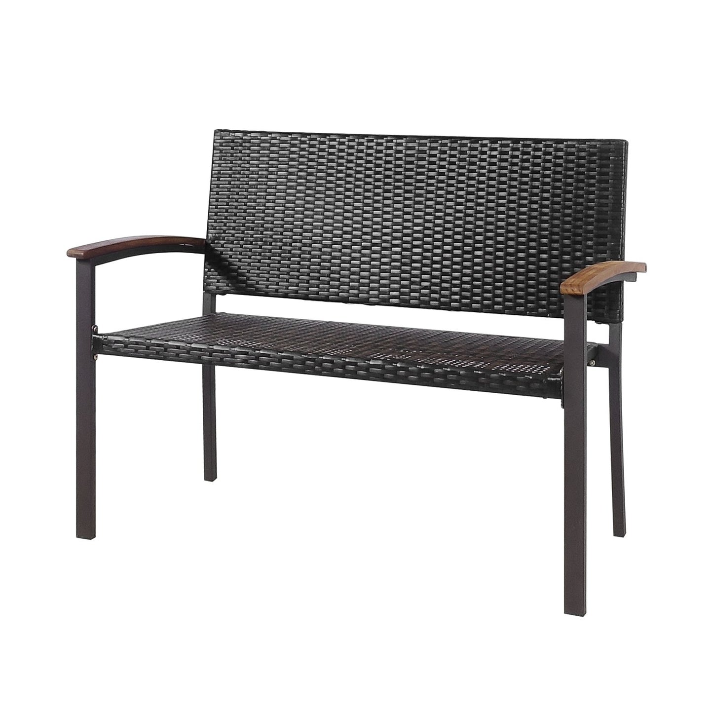 Patio Rattan Wicker Bench with Armrest for Garden