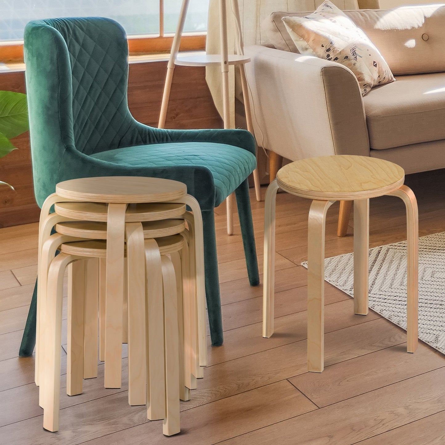 Set of 4 18 Inch Stackable Bentwood Dining Chairs with Round Top-Dark Brown