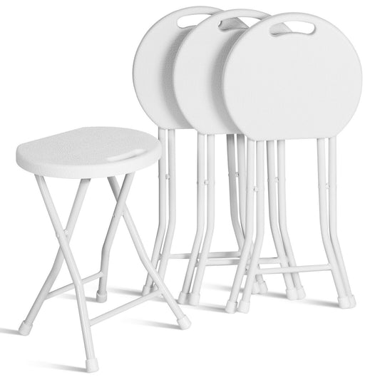 Set of 4 18 Inch Collapsible Round Stools with Handle-White