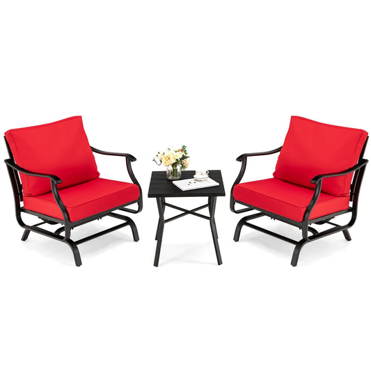 3 Piece Patio Rocking Chair Set with Coffee Table-Red