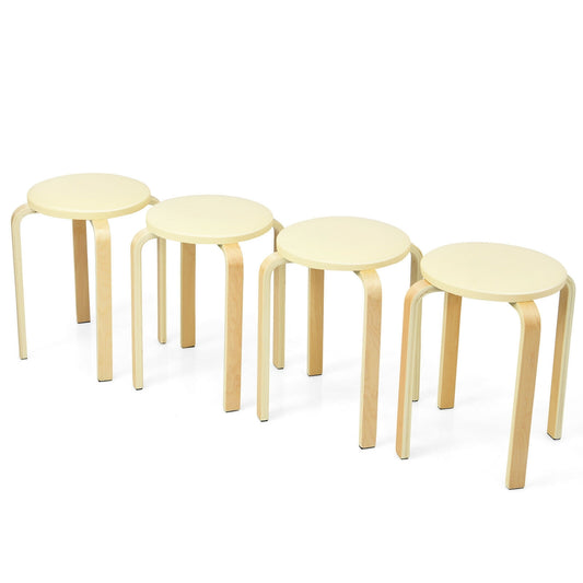 Set of 4 Bentwood Round Stool Stackable Dining Chairs with Padded Seat-Beige