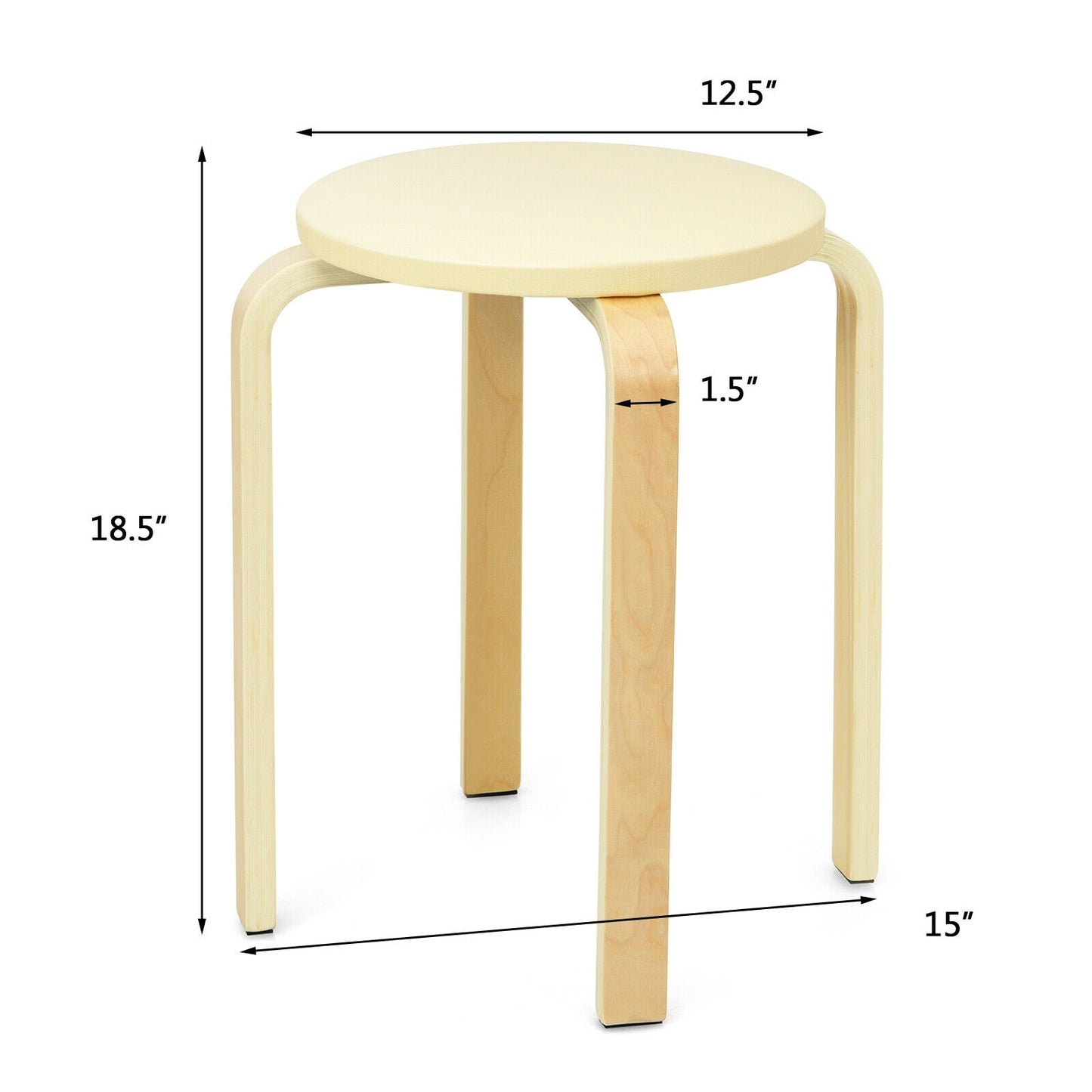 Set of 4 Bentwood Round Stool Stackable Dining Chairs with Padded Seat-Beige