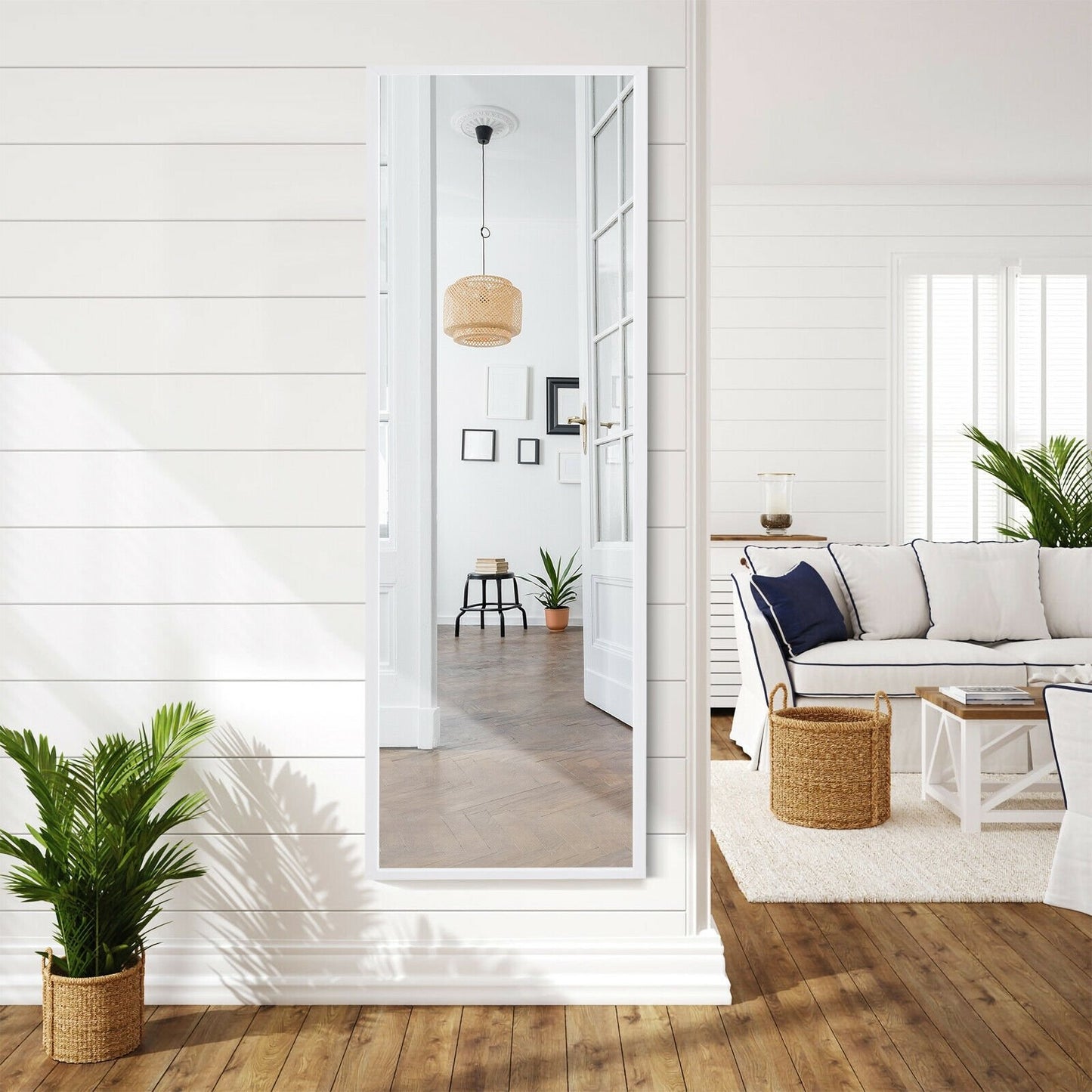 Full Length Metal Door Mirror with Adjustable Hook-Black