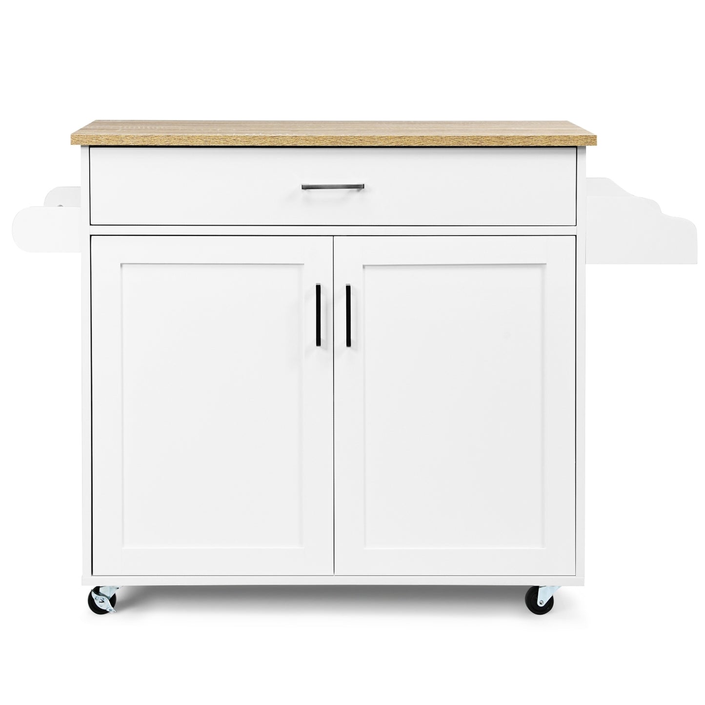 Rolling Kitchen Island Cart with Towel and Spice Rack-White