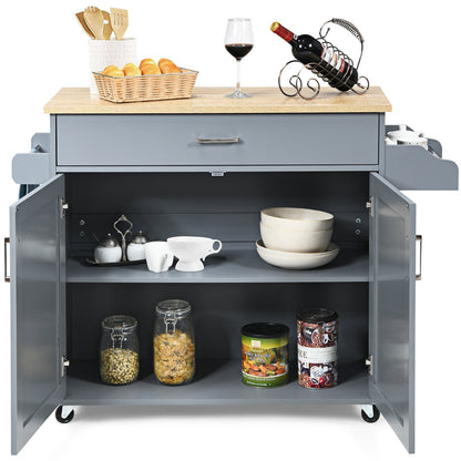 Rolling Kitchen Island Cart with Towel and Spice Rack-Gray