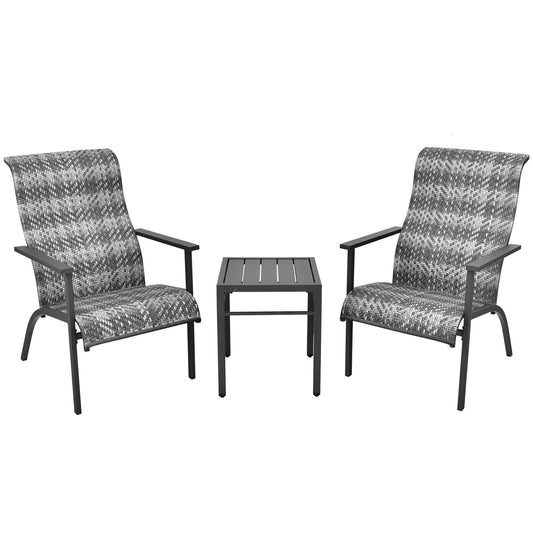 3 Pieces Patio Rattan Bistro Set with High Backrest and Armrest-Gray