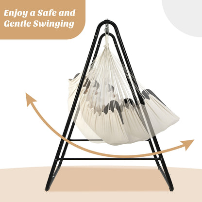 Hanging Padded Hammock Chair with Stand and Heavy Duty Steel-Beige