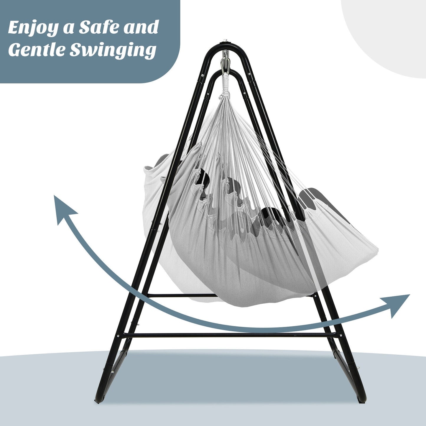 Hanging Padded Hammock Chair with Stand and Heavy Duty Steel-Gray