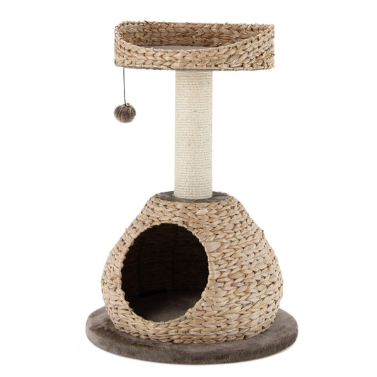 28 Inches Hand-Made Cat Tree Tower with Jump Platform-Coffee