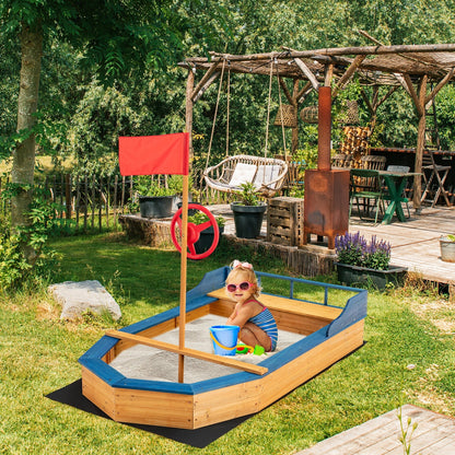 Kids' Pirate Boat Sandbox with Flag and Rudder