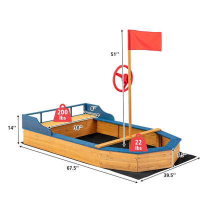 Kids' Pirate Boat Sandbox with Flag and Rudder